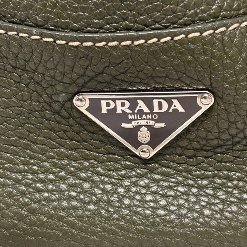 Prada Vitello Daino Olive Green Leather Tote — Silver Hardware • Like New - Picture 4 of 9